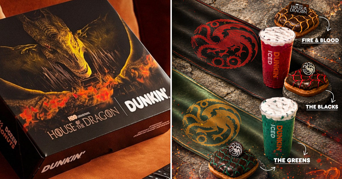 チリのダンキンで展開されている、ドラマ『ハウス・オブ・ザ・ドラゴン』シーズン3の配信にあわせたコラボキャンペーンの画像。