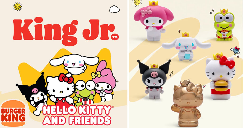 ブラジルのバーガーキングにおいて展開されている、サンリオの人気キャラクター「ハローキティ＆フレンズ」とのコラボレーション企画の画像。