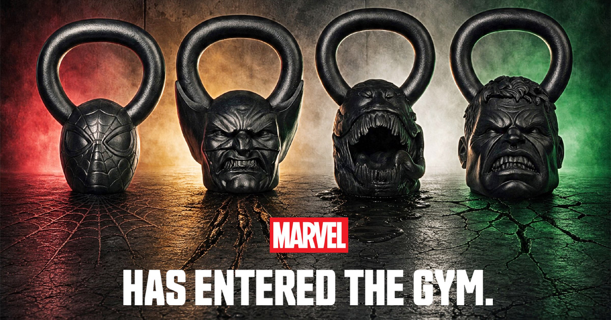 SUPERXがStrict Vision Athleticsと共同開発した、マーベル公式『MARVEL Kettlebell Series』の画像。