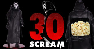 映画『スクリーム』の公開30周年を祝い、Cinemarkの公式ショップで販売されている「Scream 30th Anniversary Popcorn Bucket Ghostface Figurine」の見出し画像。